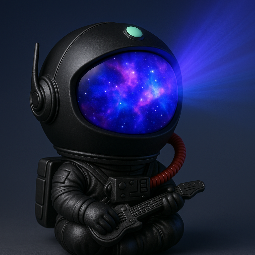 Close-up of the Astronaut Galaxy Projector showing design details and light emission